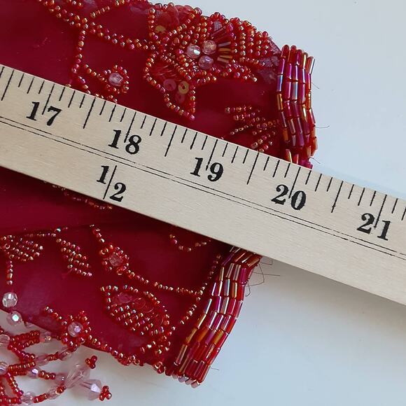 Vintage 70s Jack Bryan Beaded Sheer Silk Tunic Top Cherry Red Evening Holiday - Picture 15 of 15